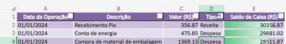 Arrastar Linhas e Colunas no Excel Online