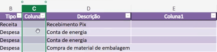Colunas adicionadas
