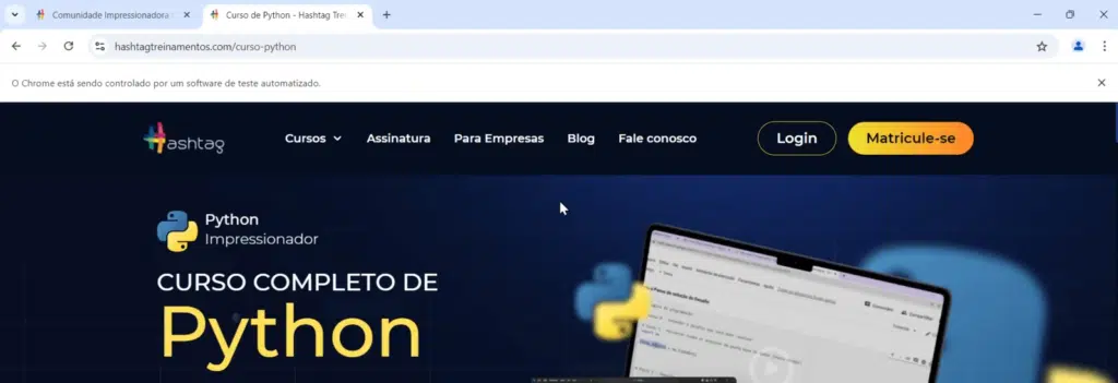 página do Curso de Python Impressionador acesso pelo Selenium