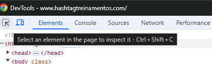 opção Select an element in the page to inspect it
