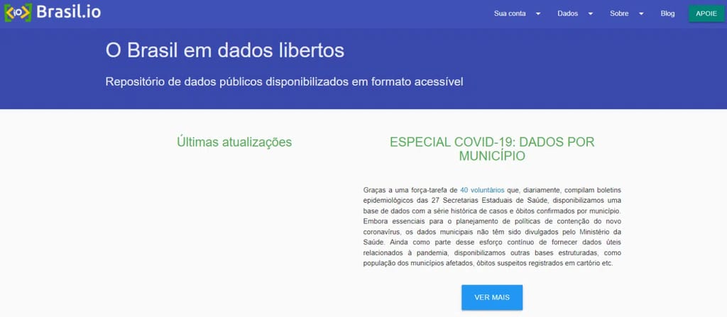 página do Brasil.io, uma das bases de dados para treinar Power BI