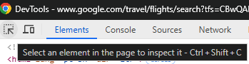 opção Select an element in the page to inspect it