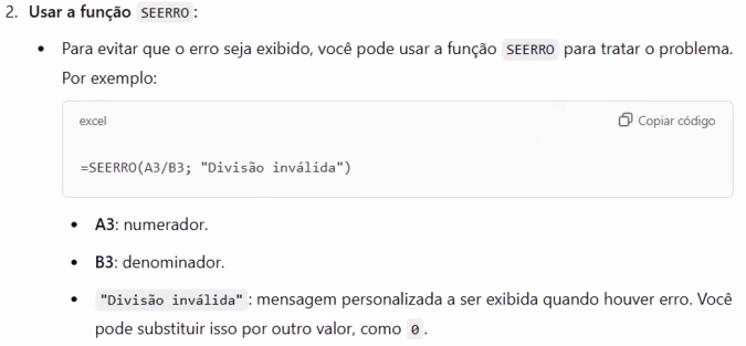 Solução com a função SEERRO