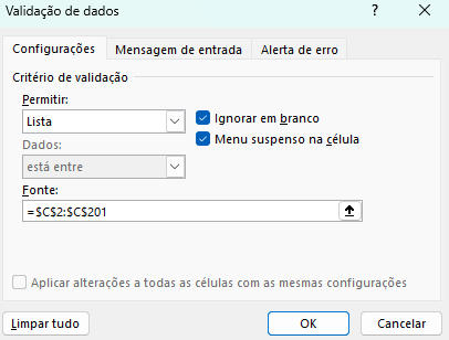 Definindo a Validação de Dados
