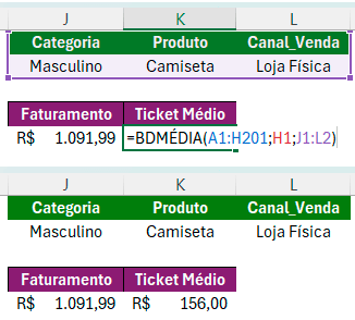 Ticket médio com a função BDMÉDIA
