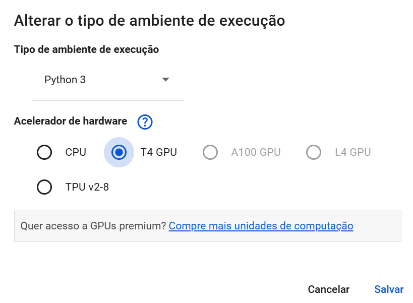 Habilitando a GPU do Google Colab