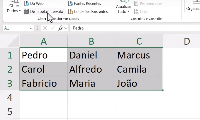selecionando a tabela