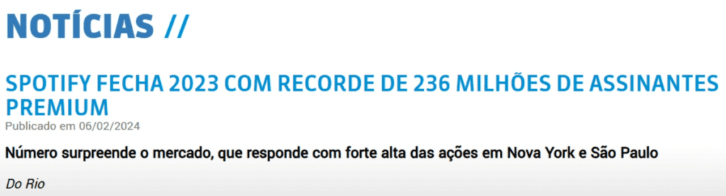 Manchete mostrando o recorde de 236 milhões de assinantes premium