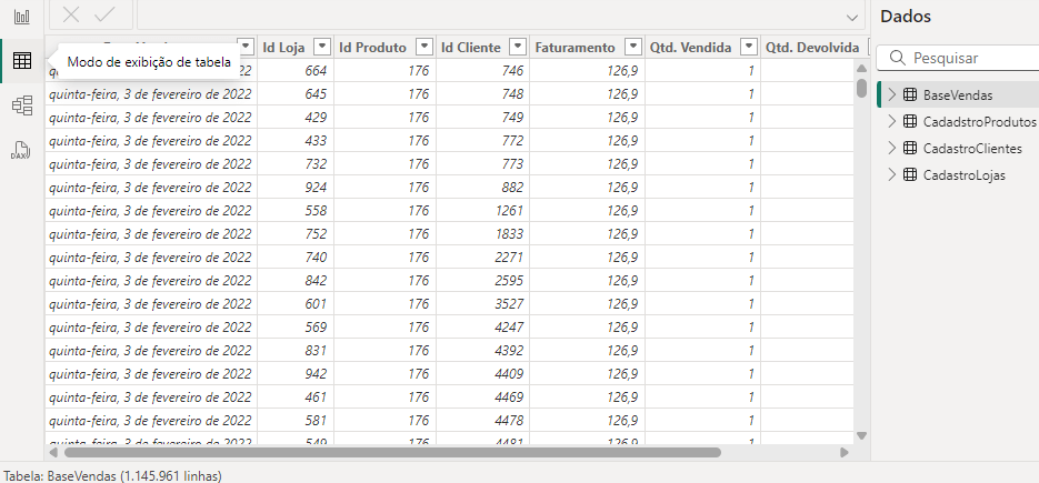 Guia Modo de Exibição de Tabela no Power BI