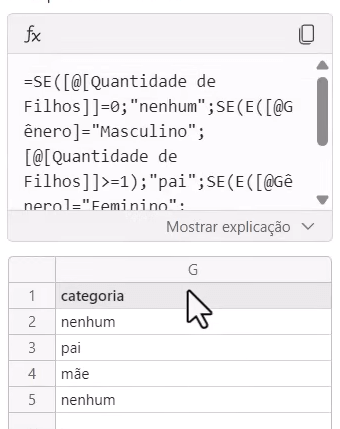 Resposta do Copilot com a fórmula criada e abaixo uma tabela com os novos valores a serem adicionados.