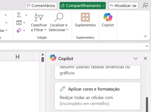 Deixe sua planilha automatizada com Copilot no Excel