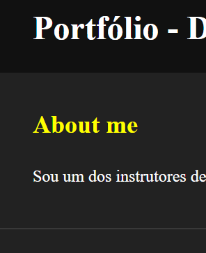Mesma imagem anterior com About me agora em amarelo.