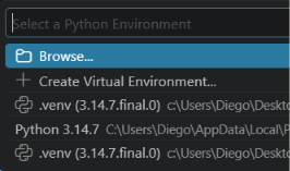Seleção manual do interpretador Python no VS Code