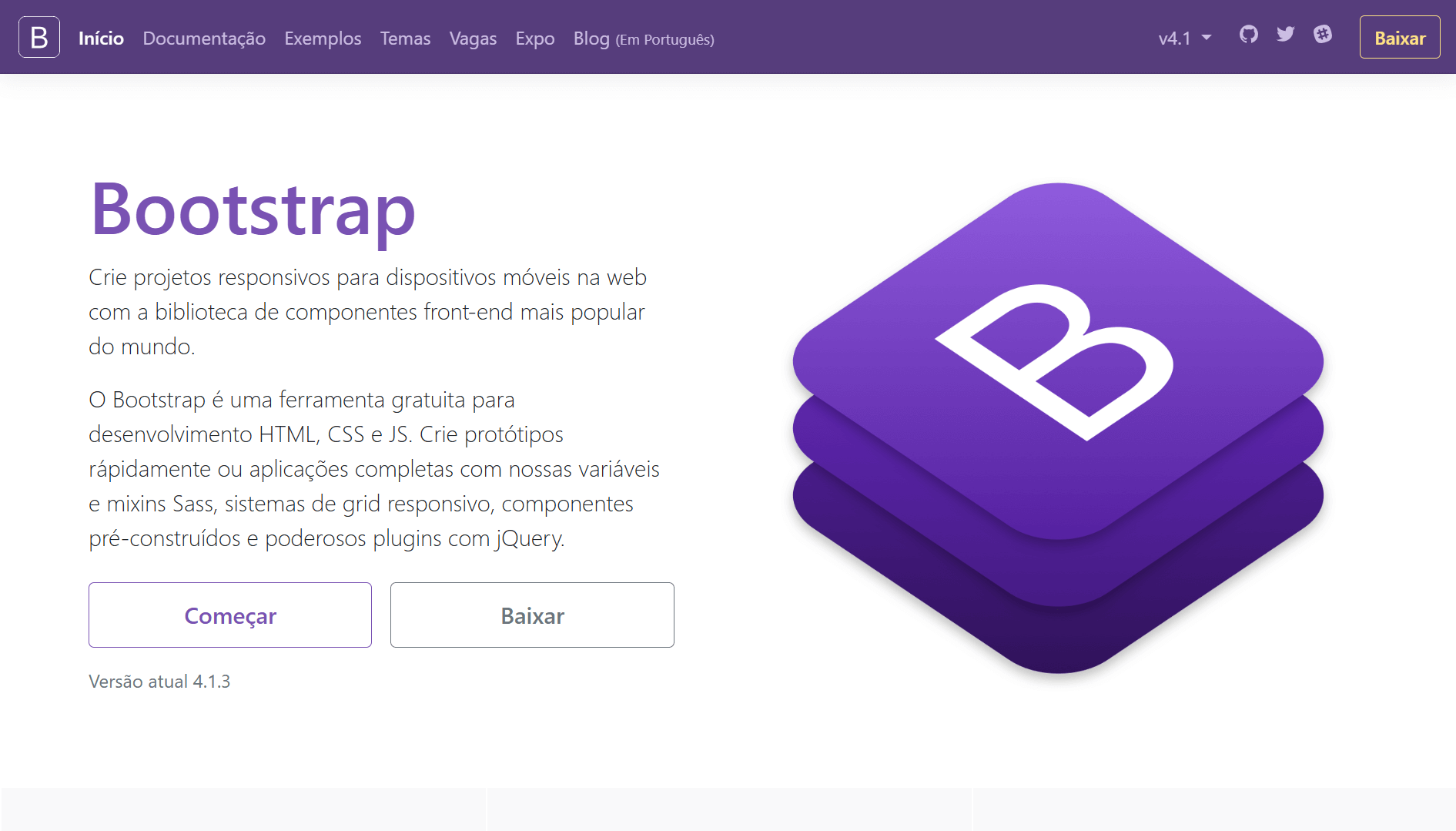 Página inicial do site do Boostrap em português
