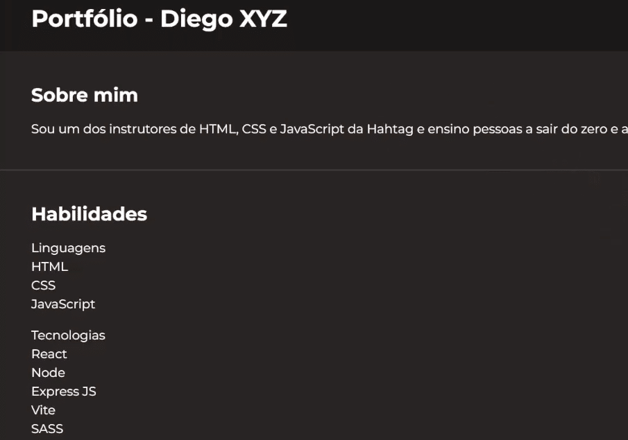 página com as modificações