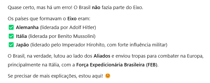 resposta corrigindo um erro da resposta errada do usuário