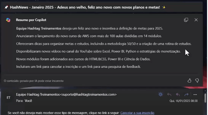 resumo do email com copilot no outlook