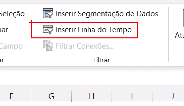 opção inserir linha do tempo no menu do excel