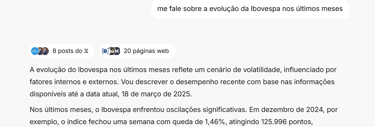 resultado de uma pesquisa no grok, mostrando todos os sites consultados