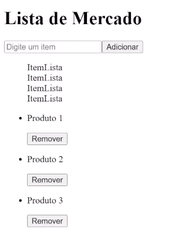 Página html agora exibindo quatro elementos ItemLista
