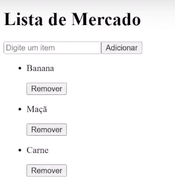 lista com os botões remover
