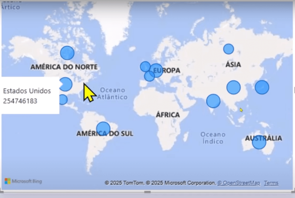 mapa com gráfico de bolhas