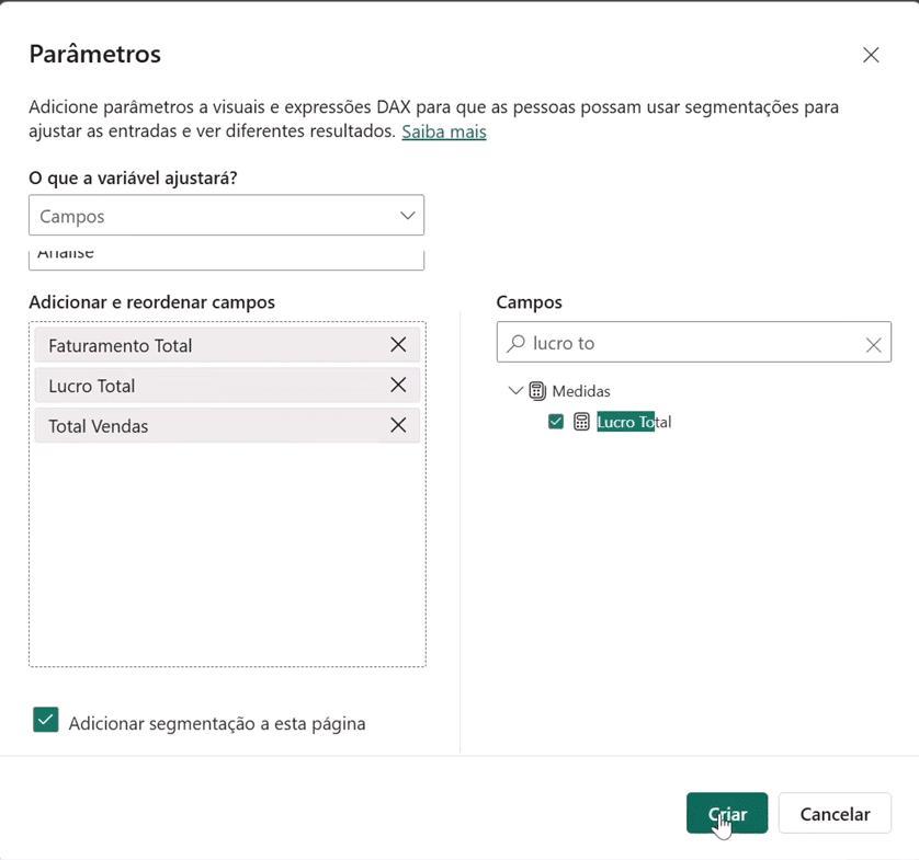 criação do botão no power bi