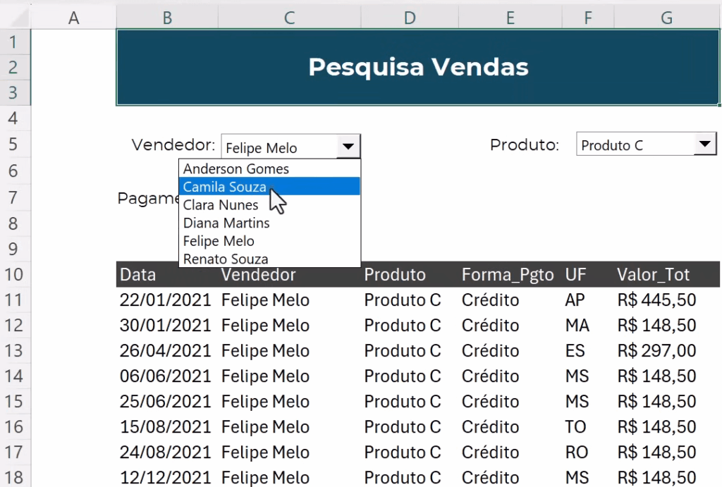 tela de pesquisa em funcionamento