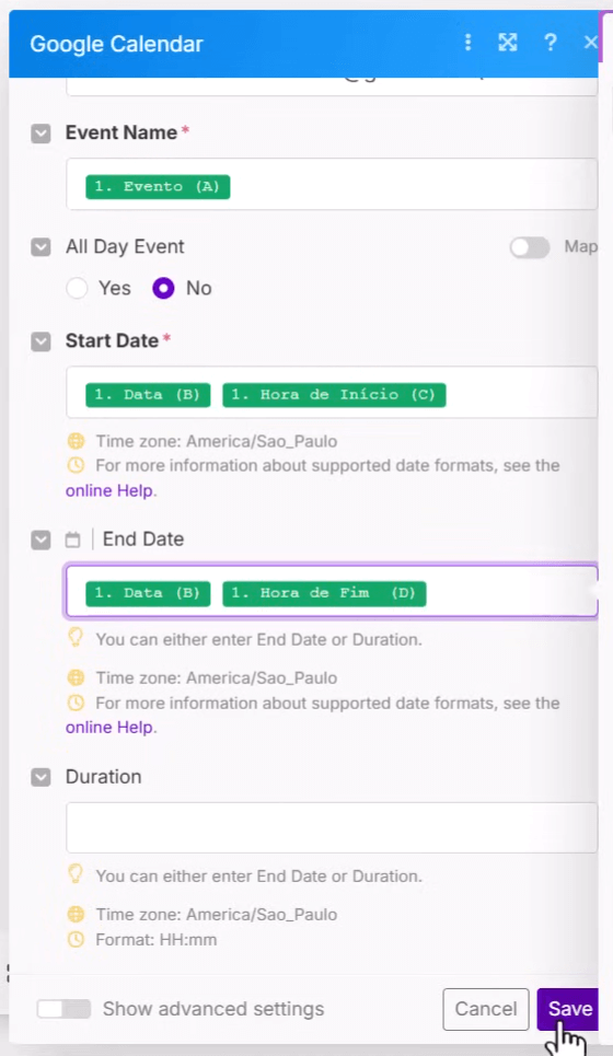Google Calendar mostrando o evento criado automaticamente