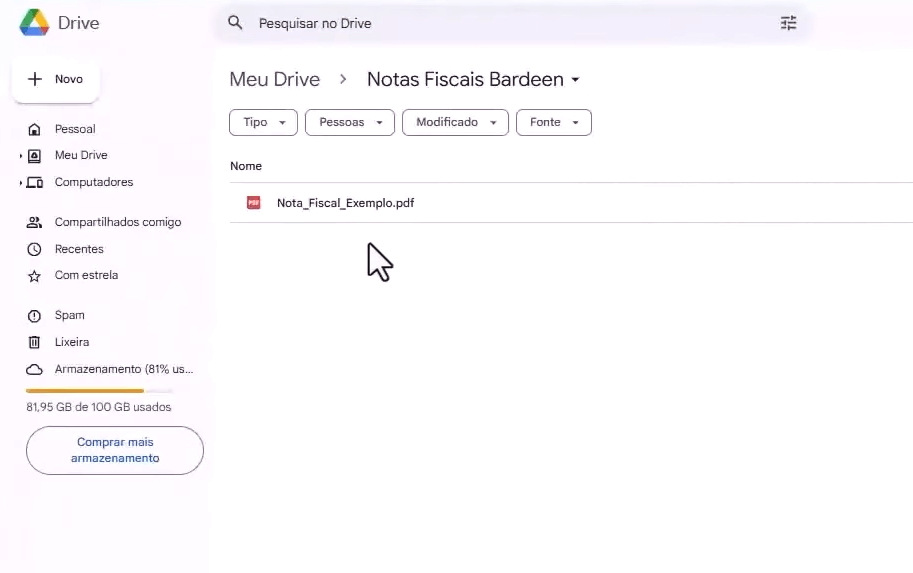 nota fiscal no google drive