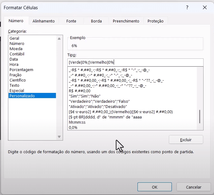 formatar células
