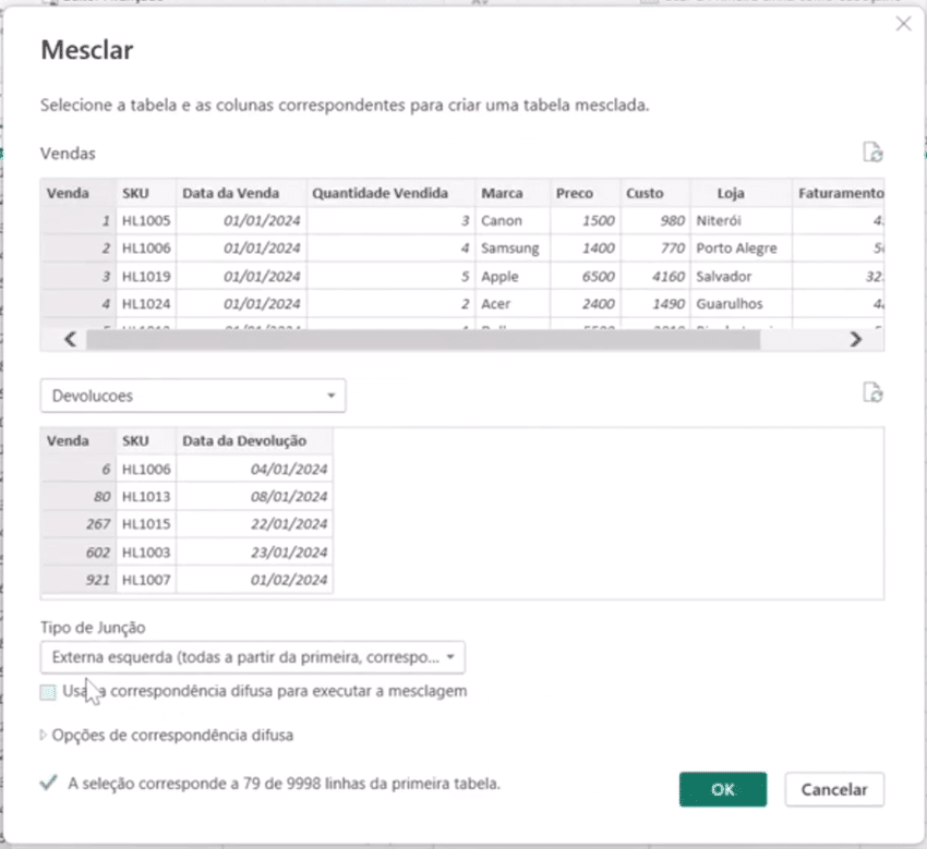 Mesclando consultas no power bi