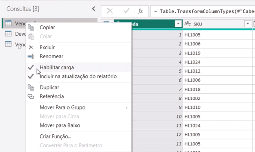 desmarcando opção habilitar carga