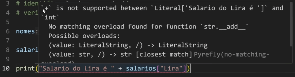 captura de tela do VSCode mostrando as sugestões de tipo do Pyrefly em um arquivo Python).