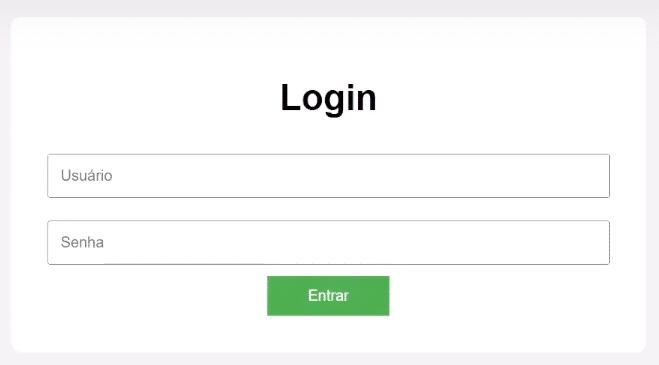Captura de tela da tela de login com campos de usuário e senha. Legenda: “Tela de login simples e funcional para autenticação de usuários.”