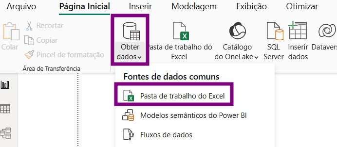 menu superior e Obter Dados 