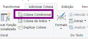 Menu Adicionar Coluna do Power Query no Excel com a opção Coluna Condicional destacada, indicando a criação de uma nova coluna baseada em regras