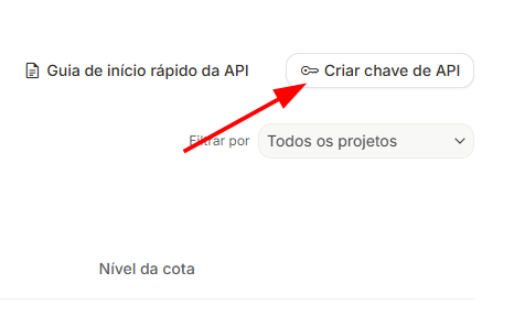 Tela do site Google AI Studio na seção de Chaves de API, com o botão Criar chave de API em destaque
