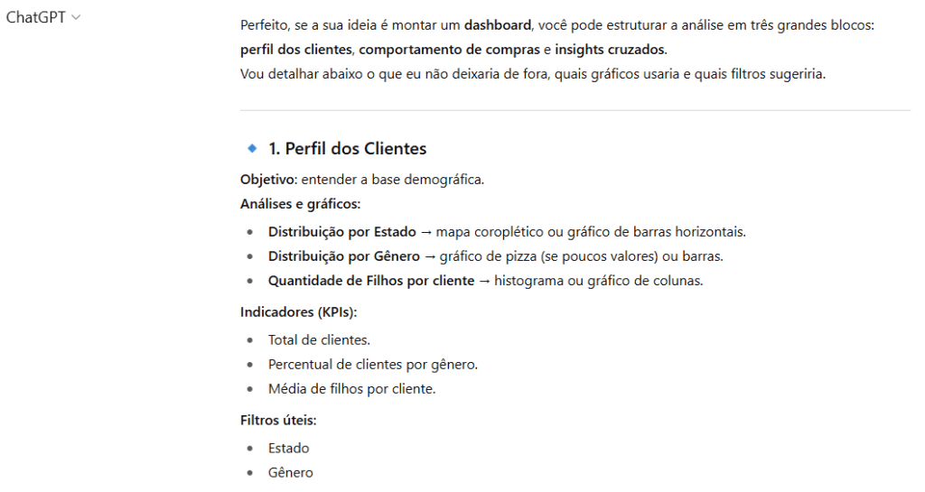 ChatGPT analisando planilha Excel antes de criar dashboard