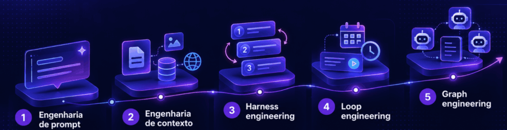 Evolução da engenharia de prompt para engenharia de contexto, harness, loop e graph engineering