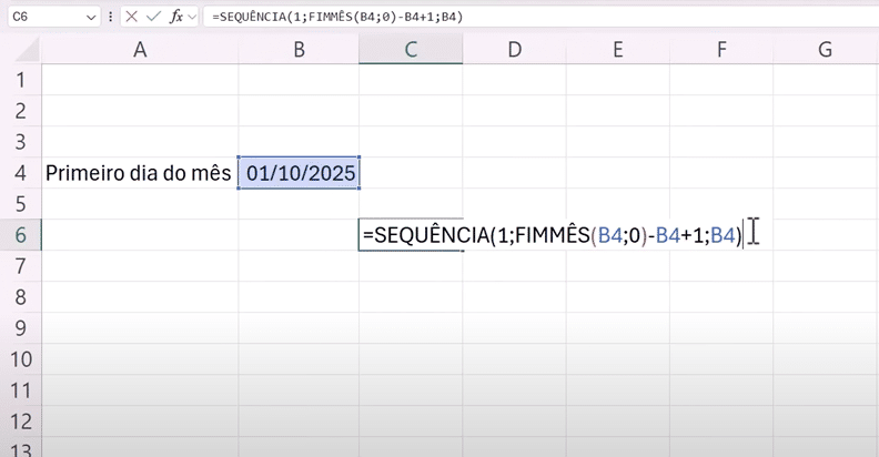 Usando a fórmula sequência com fimmês
