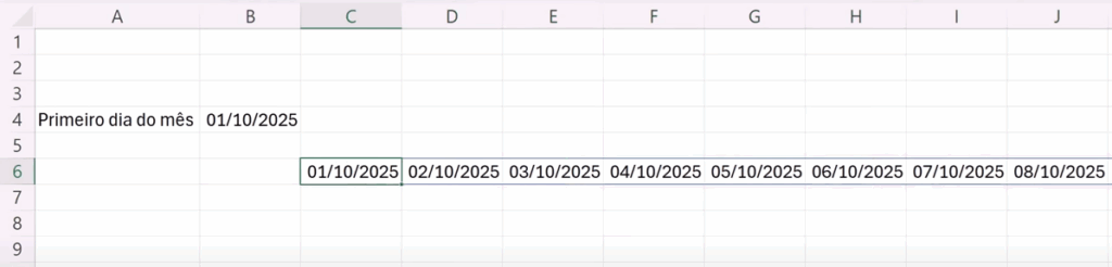 Sequência de datas no excel