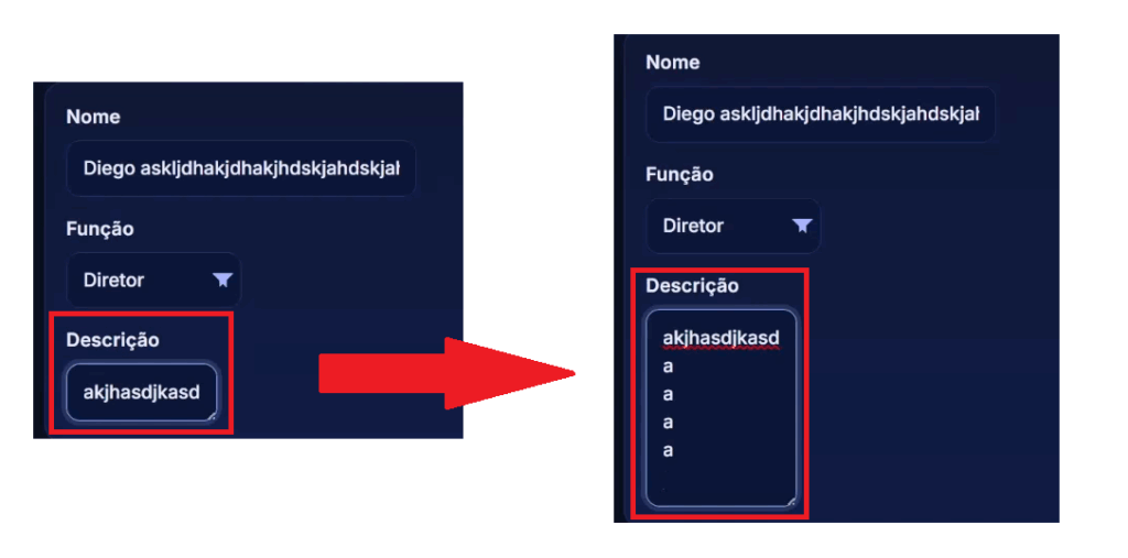 Captura de tela de um formulário com um ajustado dinamicamente pelo field-sizing: content.