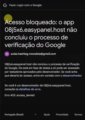 Uma captura da tela de "Acesso Bloqueado" com a opção de continuar.