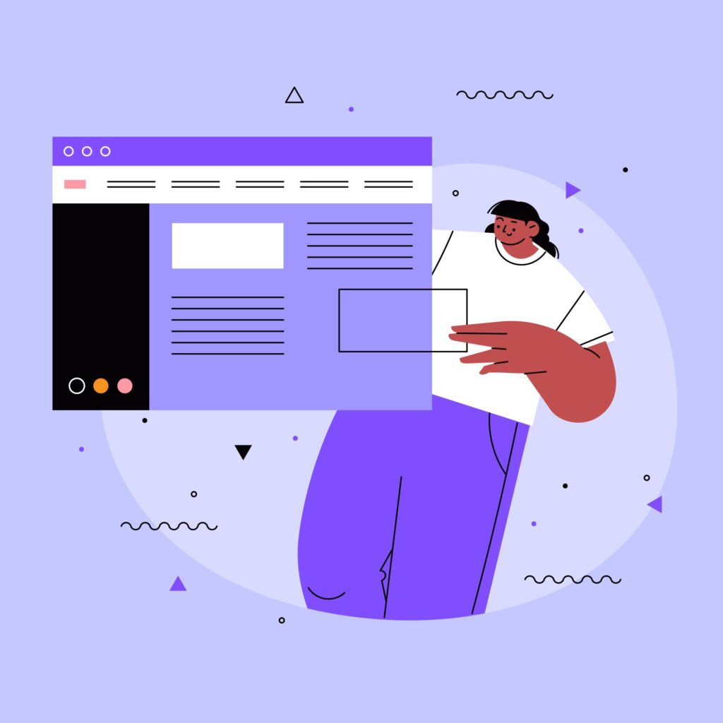 Ilutração de um personagem criando um portfólio online.