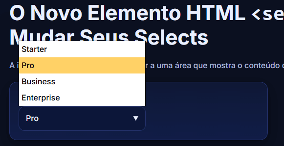 Exemplo de menu dropdown com select tradicional