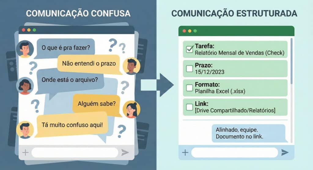 Exemplo de comunicação clara que evita retrabalho e falhas de interpretação na equipe