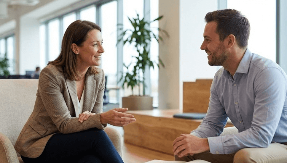 Liderança intermediária orientando colaboradores e influenciando a retenção de talentos