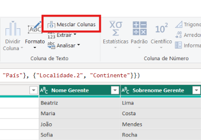 Mesclando nome e sobrenome do gerente em uma coluna no Power Query