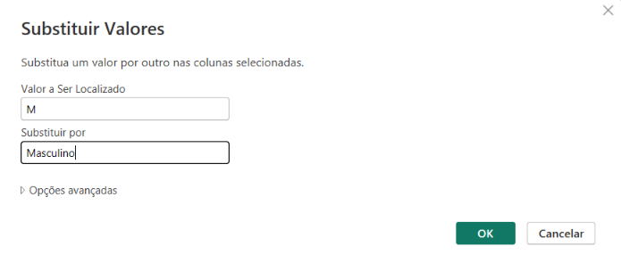 Trocando M e F por Masculino e Feminino na coluna de gênero